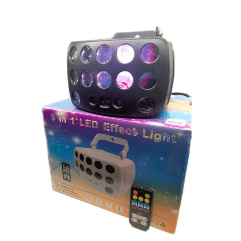 LUZ LED MARIPOSA 3 EN 1 STROBE, LASER, DMX + CONTROL REMOTO (BUTTERFLY)