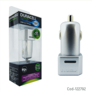 Cargador Duracell Mini 12Volt, 1 USB Quick Charge 3.0, Gris En Caja.